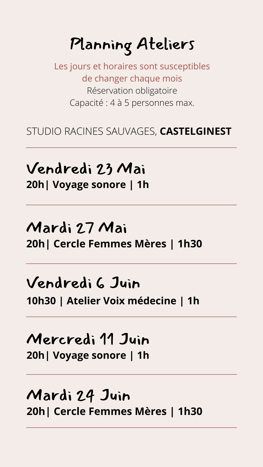 Story Instagram Planning Cours de Yoga Coloré(6) Soins sonores et ateliers voix medecine castelginest toulouse